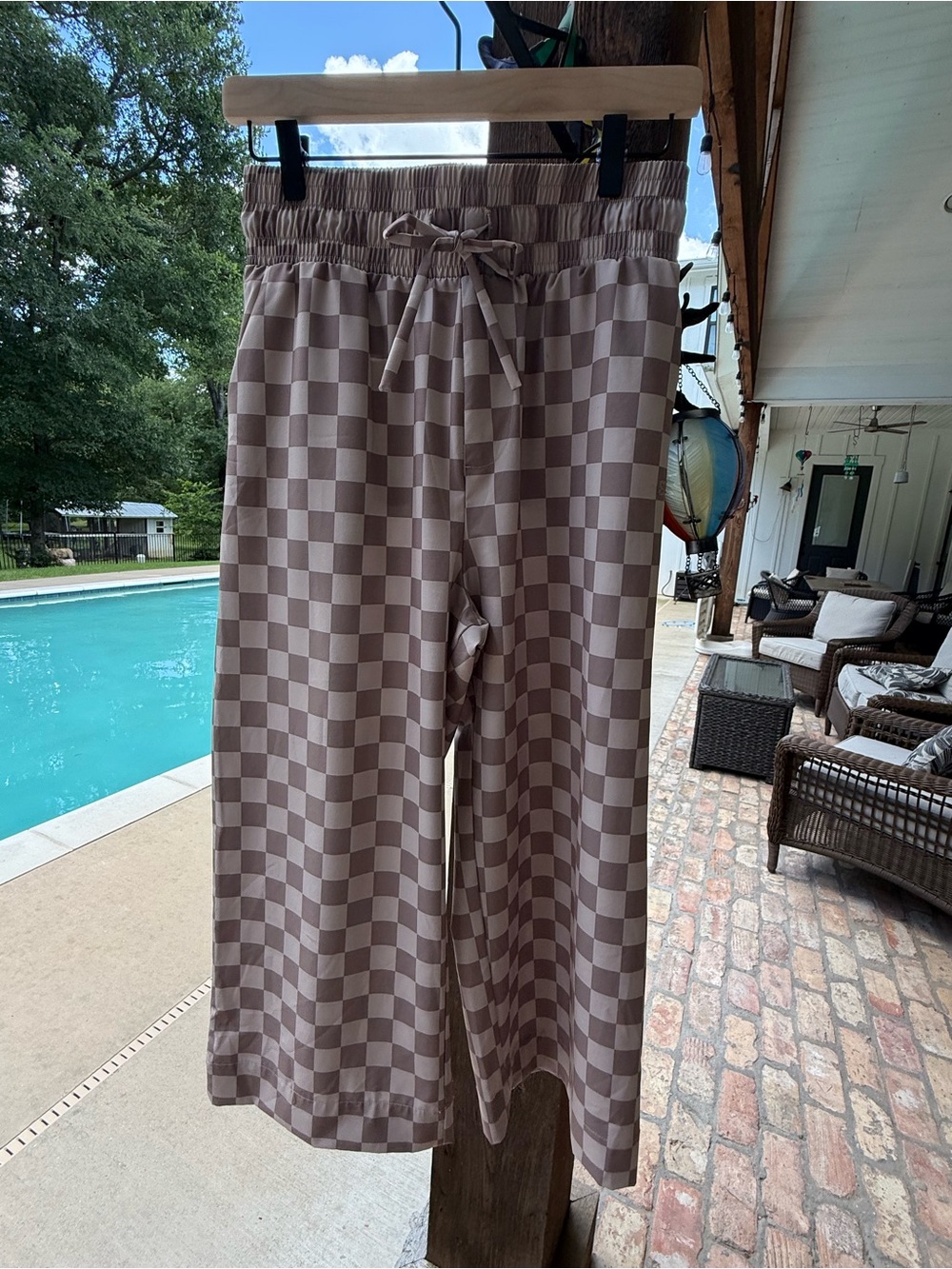 Albion Audrey Wide Legged Pants Size Small Petite length brown check - Picture 2 of 9
